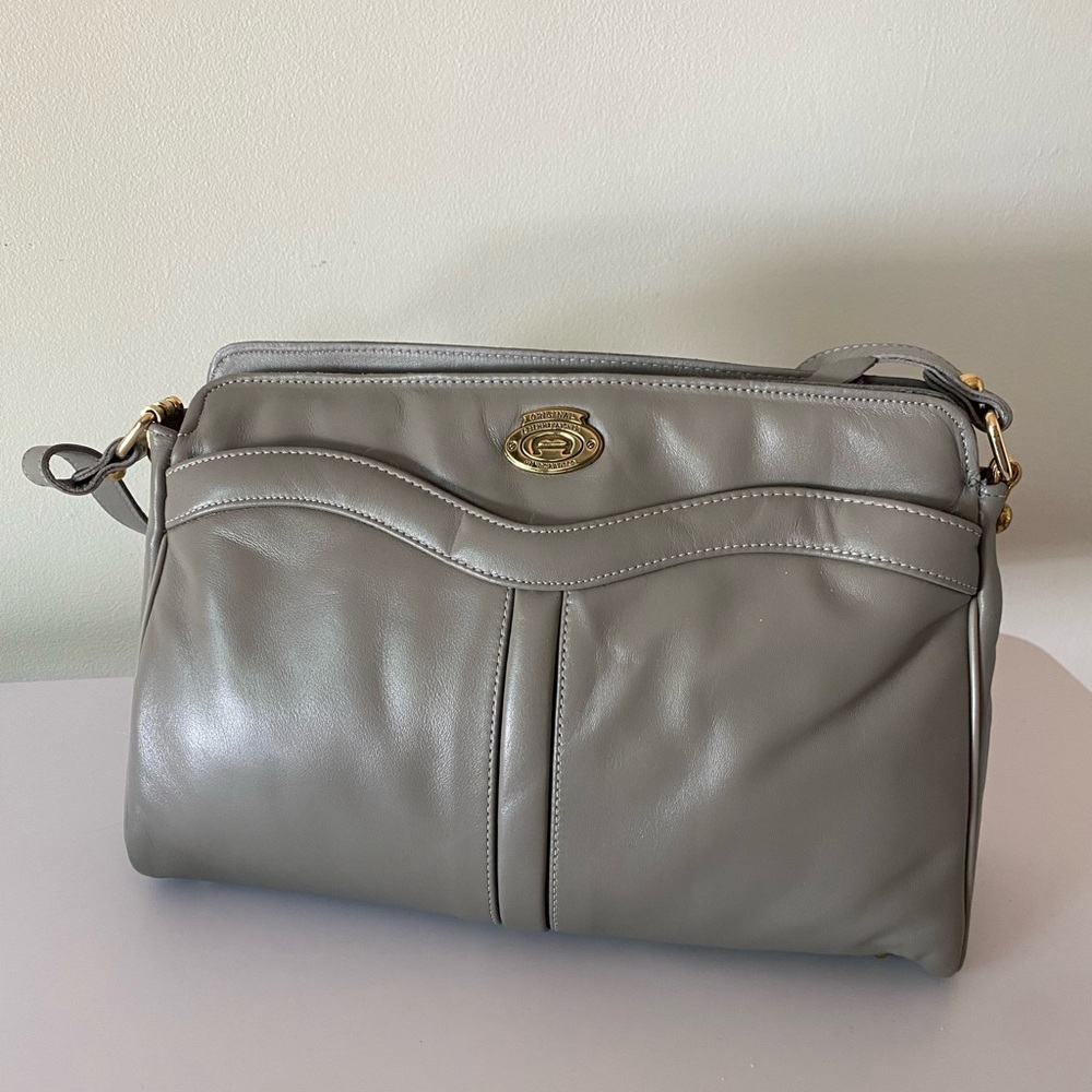 NWOT Etienne Aigner Gray Soft Leather Shoulder Bag with Gold Emblem